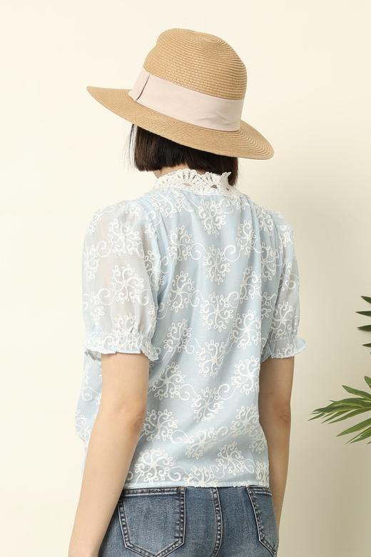 L.Fleuri 蓝色V领蕾丝花边拼接上衣 16825 商品图3