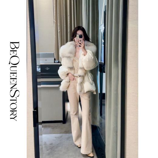 BeQueenStory【挪威初雪】气质保暖狐狸毛领冬季短款鹅绒服 商品图2