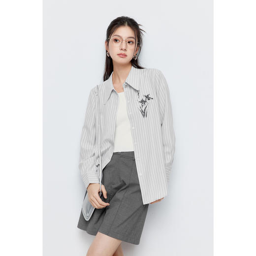 【积分换购不退货】【特惠不退货】诗凡黎条纹翻领衬衫2024夏新款衬衣女3F4320961 商品图0