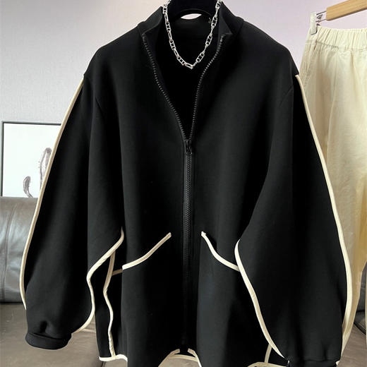 胖mm大码女装开衫时尚夹克外套女欧货设计遮肚显瘦立领卫衣250斤 商品图3