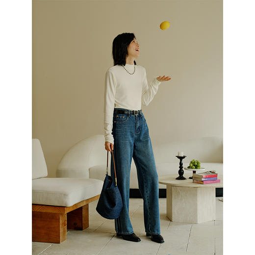 Heydress半高领长袖T恤女秋季纯色打底衫百搭修身叠穿内搭上衣 商品图3