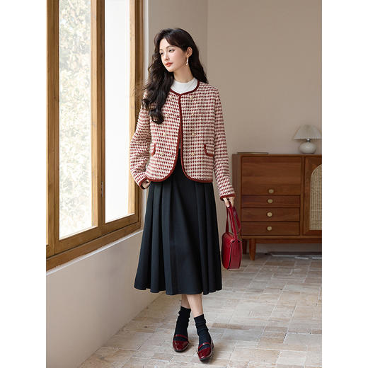 【年货节】熙世界2025秋冬小香风千鸟格外套女短款名媛气质粗花呢夹棉上衣 商品图2