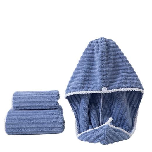 「3件套！云柔大浴巾」新款糖果条绒珊瑚绒毛巾加厚吸水柔软浴巾不掉毛浴帽洗澡居家布艺套装 商品图4