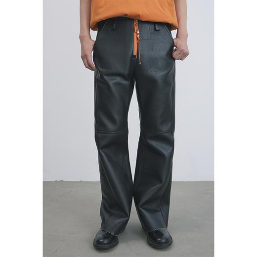 GOODBAI 916 刺绣拼接撞色串珠拉链直筒仿皮休闲裤 商品图0