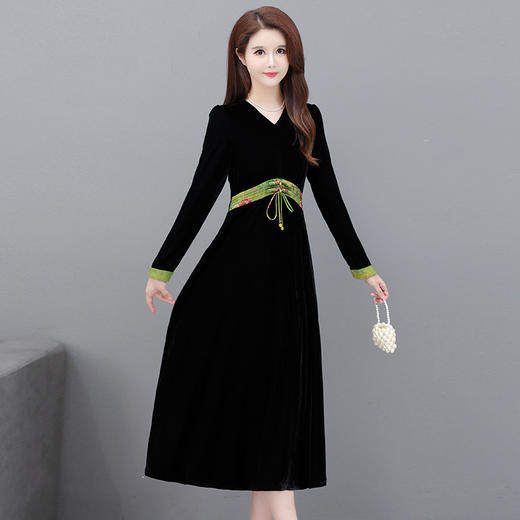 时尚气质，中式高腰连衣裙QYM- YM-24SD59-Y 商品图1