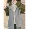 秋冬季【情侣拉链开衫外套】杏灰色拼接插肩袖连帽卫衣外套女外穿 商品缩略图6