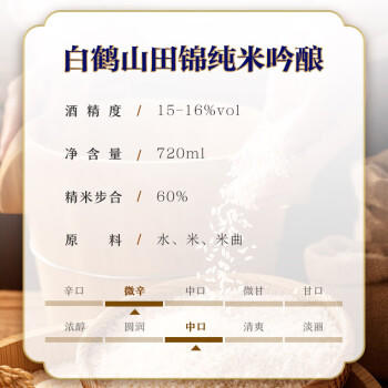 白鶴（Hakutsuru）山田锦纯米吟酿清酒 720ml 15.5度 日本进口 商品图6