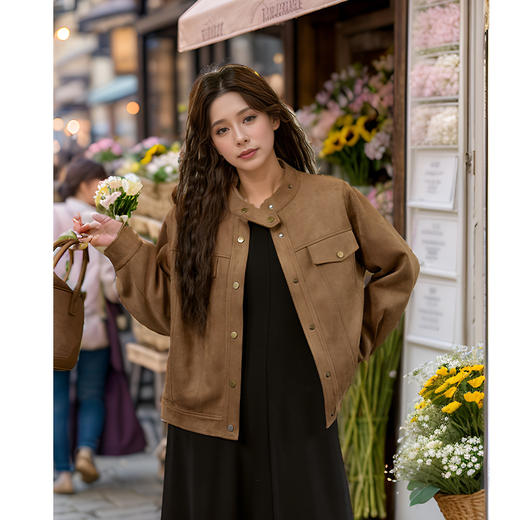 9/4奢姿大码女装2024秋冬复古皮绒小立领胖妹妹时尚百搭简约休闲外套9944326943 商品图2