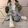 秋冬季【情侣拉链开衫外套】杏灰色拼接插肩袖连帽卫衣外套女外穿 商品缩略图1