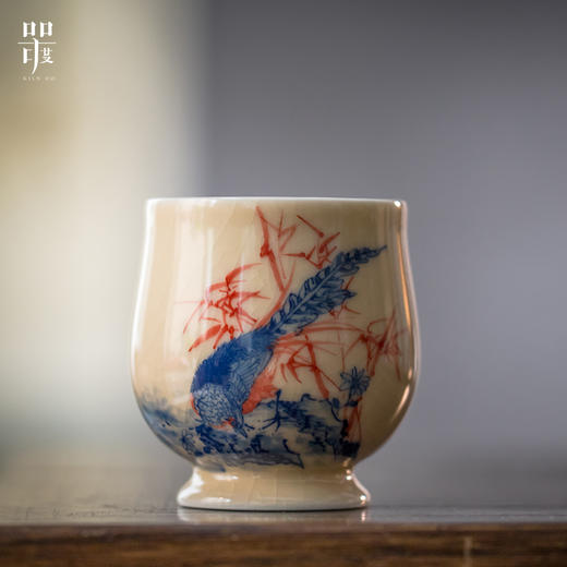 问鼎器度汝窑鹅黄青花玉金香杯（前程似锦）（松上锦鸣）（锦鸡竹石）（缺货） 商品图0