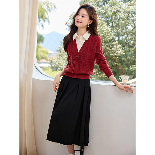 【专属特价】熙世界新中式假两件毛衣设计感小众衬衫翻领拼接打底针织衫秋冬 商品图4