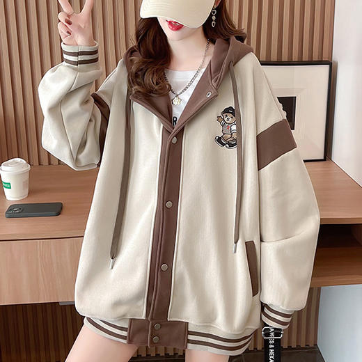 【加绒保暖长袖卫衣外套】秋冬新款 宽松休闲可爱少女外穿上衣 假两件连帽外套 商品图0
