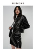 HIDEMI 进口激光涂层裂纹感羊皮极简棒球领拼接拉链短款外套皮衣大衣套装 外套/半裙 商品缩略图3