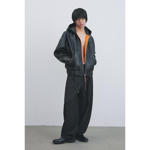 GOODBAI 916 slogan贴布绣带帽仿皮串珠拉链收腰外套 商品图0