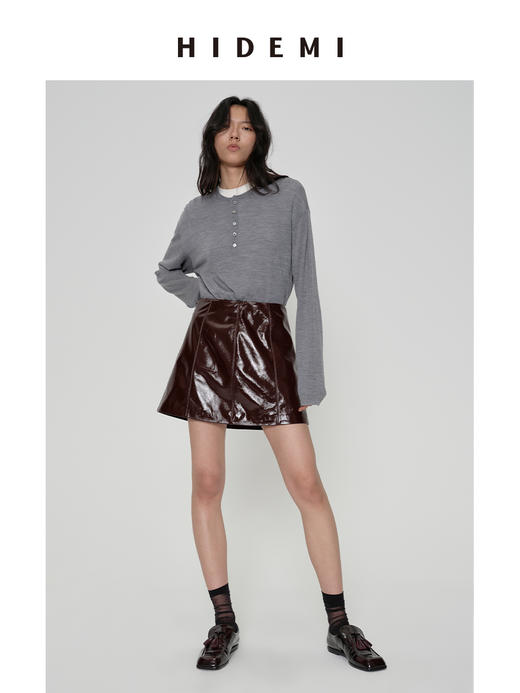 HIDEMI 进口激光涂层裂纹感羊皮极简显瘦a字短裙半裙皮裙 商品图7