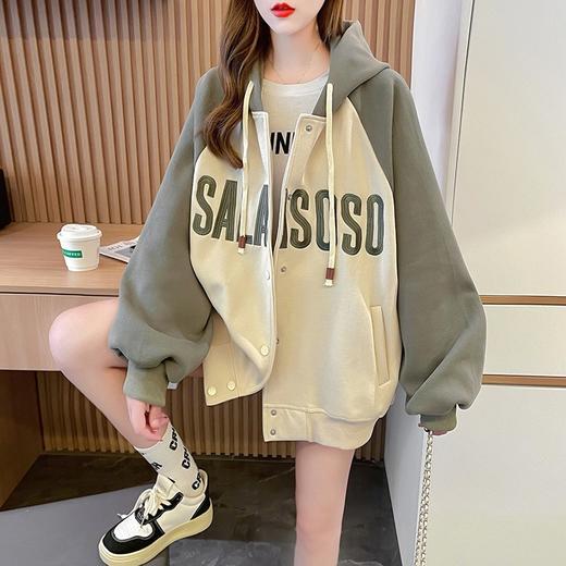 【加绒保暖长袖卫衣外套】秋冬新款 宽松休闲可爱少女外穿上衣 假两件连帽外套 商品图6