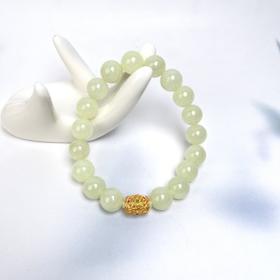 18K和田玉单圈-花丝桶圆珠10