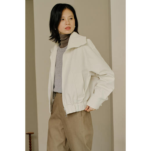 Heydress翻领外套女秋季休闲宽松显瘦通勤短款夹克米白色上衣 商品图1