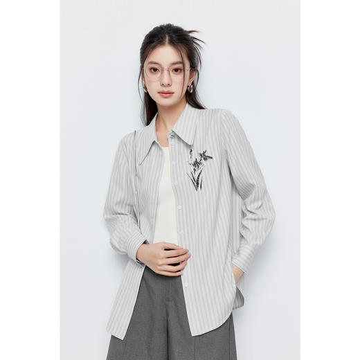 【积分换购不退货】【特惠不退货】诗凡黎条纹翻领衬衫2024夏新款衬衣女3F4320961 商品图2