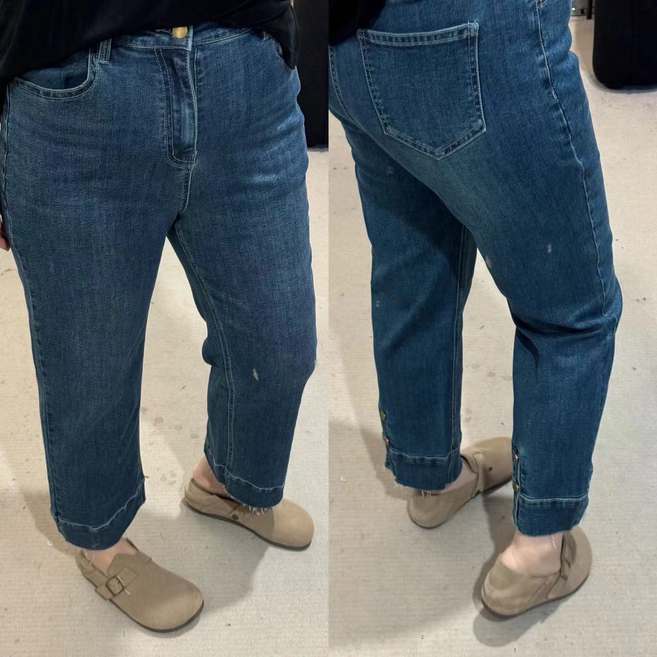 2024新品 佳佳同款【法棍裤】高腰直筒烟管牛仔裤直筒蓝色时尚休闲百搭纽扣