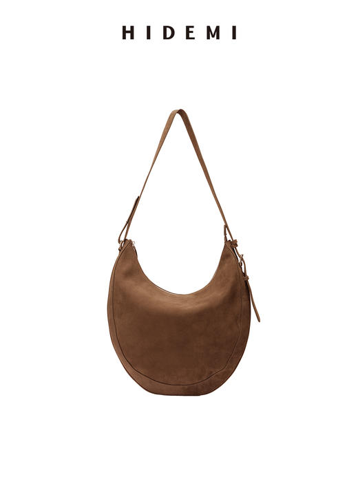 HIDEMI 【辛芷蕾同款】进口磨砂荔枝牛皮经典半月形可调节肩带式马蹄包 做旧黑/雾霾灰/卡其色 商品图12