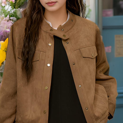 9/4奢姿大码女装2024秋冬复古皮绒小立领胖妹妹时尚百搭简约休闲外套9944326943 商品图4