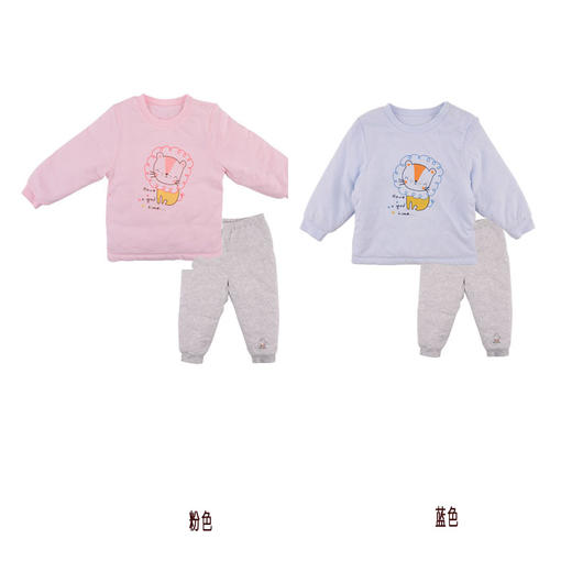 棉果果秋冬季有机棉纱男童女童夹棉套头套装M401302819631 商品图0
