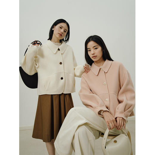 Heydress翻领毛呢外套女秋冬宽松显瘦羊毛大衣气质百搭短款双面呢 商品图1