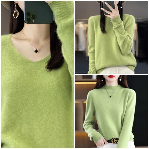 纯色V领100%羊毛衫长袖高领圆领百搭时尚打底衫FS-65 商品图2