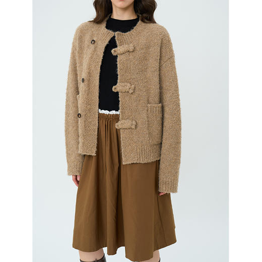 Heydress新中式盘扣针织开衫女秋冬圆领宽松毛衣复古慵懒软糯上衣 商品图2