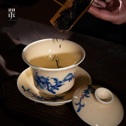 问鼎器度汝窑鹅黄青花云霄盖碗（钟灵）（寿桃春）（空谷幽兰）（步步高升）（缺货） 商品图2