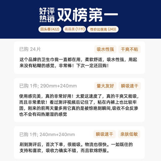 【深藏BLUF系列】她研社 干爽不闷卫生巾 迷你190cm 日用240cm 夜用290cm/420cm 透气卫生巾防侧漏 商品图6