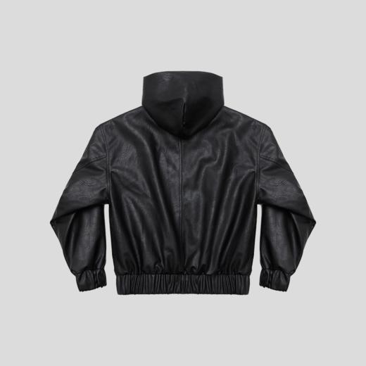 GOODBAI 916 slogan贴布绣带帽仿皮串珠拉链收腰外套 商品图2