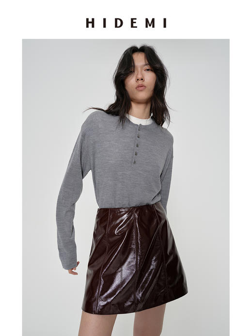 HIDEMI 进口激光涂层裂纹感羊皮极简显瘦a字短裙半裙皮裙 商品图6