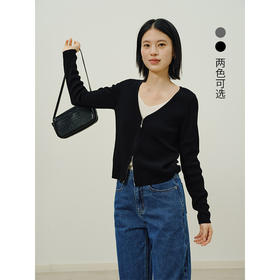 Heydress假两件针织衫女秋季法式绵羊毛开衫叠穿撞色层次感上衣