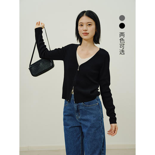 Heydress假两件针织衫女秋季法式绵羊毛开衫叠穿撞色层次感上衣 商品图0