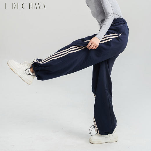 [100%棉] 美式复古伞兵裤 阔腿+束脚两穿 侧边条纹撞色 宽松直筒运动休闲裤 商品图2
