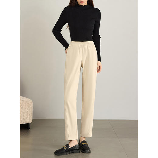 【年终特卖】熙世界毛呢裤子女秋冬2025新款松紧腰宽松直筒裤九分休闲烟管裤 商品图4