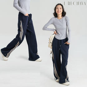 [100%棉] 美式复古伞兵裤 阔腿+束脚两穿 侧边条纹撞色 宽松直筒运动休闲裤