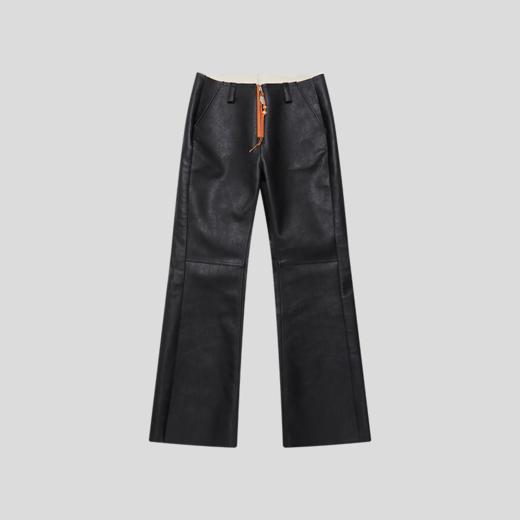 GOODBAI 916 刺绣拼接撞色串珠拉链直筒仿皮休闲裤 商品图1