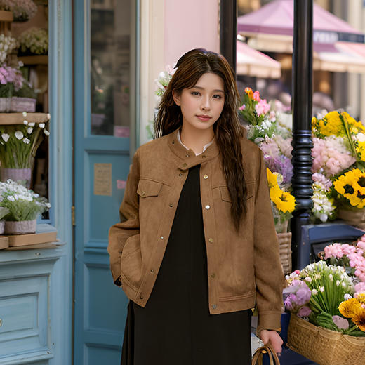 9/4奢姿大码女装2024秋冬复古皮绒小立领胖妹妹时尚百搭简约休闲外套9944326943 商品图3