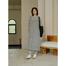 HeyDress法式流苏连衣裙女秋季收腰显瘦设计感直筒毛呢背带裙子