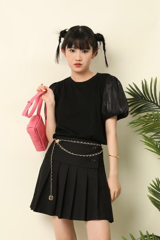 L.Fleuri 黑色俏丽泡泡袖上衣百褶裙套装 16751 商品图0