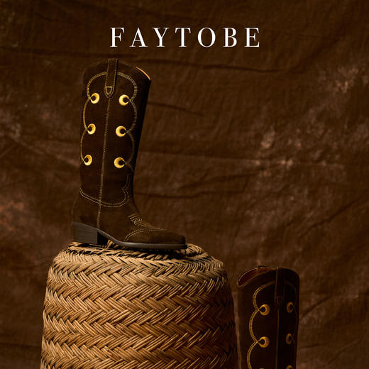 faytobe“月升“彝绣西部靴秋冬新款及膝靴牛皮民族图腾高筒靴 商品图8