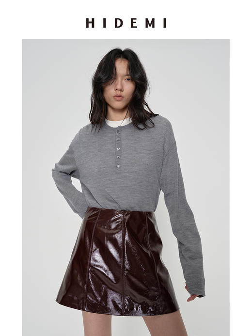 HIDEMI 进口激光涂层裂纹感羊皮极简显瘦a字短裙半裙皮裙 商品图5