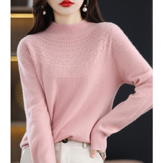 BANHUI板绘-XK-1105一线成衣半高镂空羊毛衫 | 柔软舒适 吸湿透气  滑糯顺垂 简约时尚 商品图2