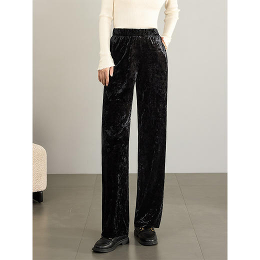 【年终特卖】熙世界【钻石绒裤】奢感丝绒直筒裤秋冬垂感休闲宽松窄版阔腿裤 商品图1