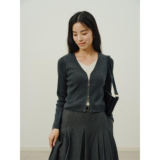 Heydress假两件针织衫女秋季法式绵羊毛开衫叠穿撞色层次感上衣 商品图2