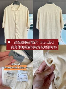 Blended商务休闲棉麻混纺宽松短袖衬衫