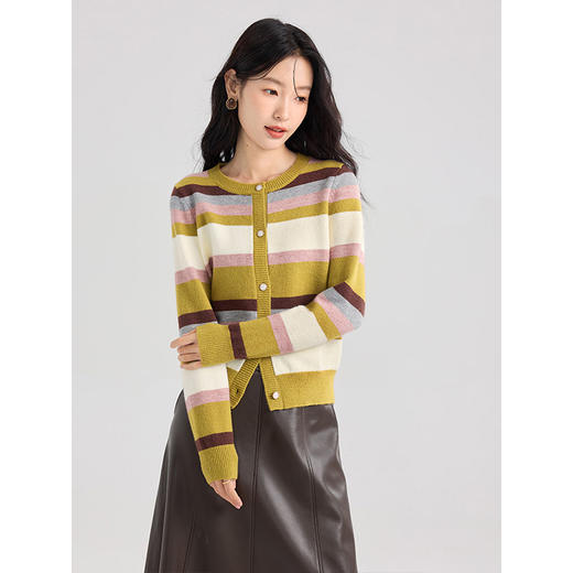 【专属特价】熙世界多巴胺穿搭彩虹条纹针织衫2025秋冬新款甜美气质开衫毛衣 商品图0